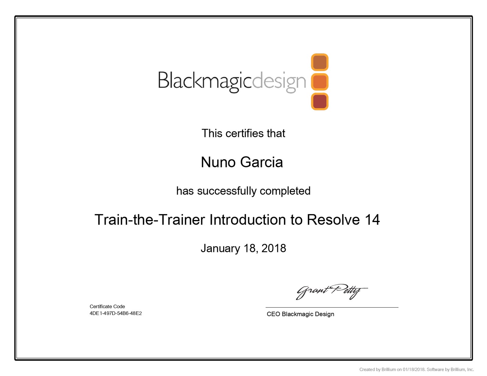 Certificado Blackmagic Design — Introduction to DaVinci Resolve